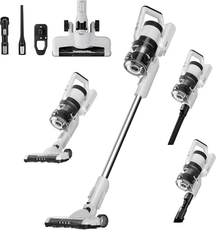 Eureka Cordless Vacuum Cleaner, Anti-Tangle Brushroll, Rechargeable Stick Vacuum, Lightweight for Carpet, Hard Floor, Pet Hair, White NEC280WH