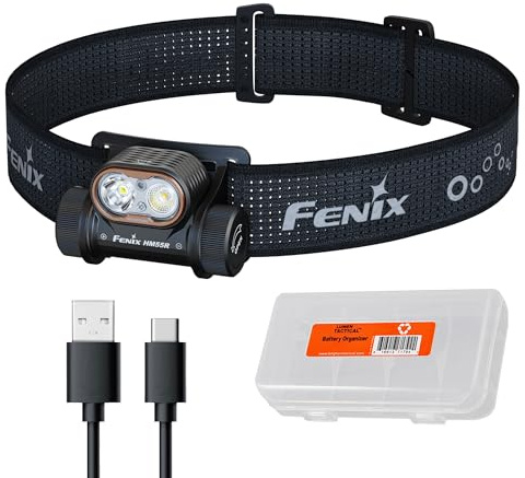 Fenix HM55R Rechargeable Headlamp, 1200 Lumen Spotlight Floodlight & Red Light, Lightweight, Long Runtime, USB-C Charging, Waterproof for Camping, Hiking, Running with Lumentac Organizer (Black)
