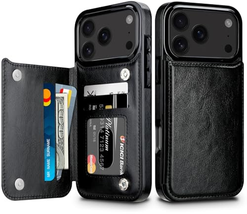 Coolden for iPhone 17 Pro Max Case Wallet with Card Holder (4 Cards) Black | Shockproof Flip PU Leather Magnetic Closure Heavy Duty Protective, Card Slot Wallet Cover for iPhone 17 Pro Max Phone Case