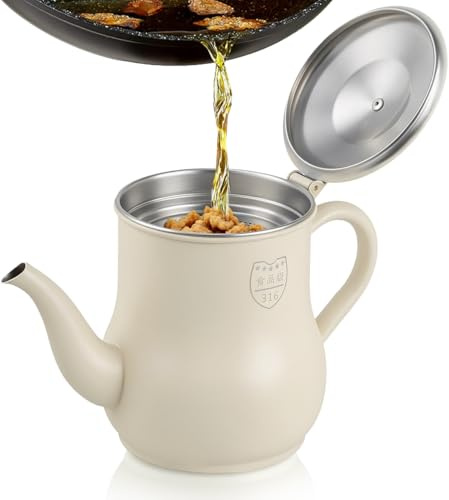 LABRIMP Contenedor de Aceite con Filtro Inoxidable Recipiente para Grasa de Cocina con Colador Desmontable Jarra Versátil para Filtrar y Almacenar Aceite Usado Jugos y Sopas Mango