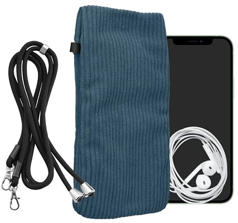 kwmobile Handytasche für Smartphones XL - 6,7/6,8 Handy Tasche - Cord Handy Hülle Blau mit Kordel - Tasche mit Handykette 16,7 x 9,5 cm Innenmaße