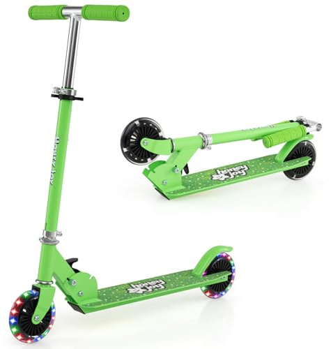 COSTWAY Skoter för barn, sparkcykel med LED-hjul, fällbart styre, justerbar höjd, skoter, stadsskoter, sparkcykel för pojkar och flickor från 3 år (standard, grön)