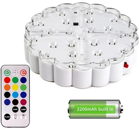 Tehoi 15,2 cm runder LED-Lichtsockel – 13 Farben, Helligkeit einstellbar und Farbwechsel-Modi, dekoratives Stimmungslicht für Vasen-Mittelstücke mit eingebautem wiederaufladbarem Akku