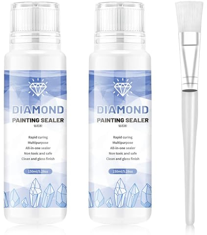 2 x 150ml Colla Diamond Painting,Diamond Painting Sealer con Pennello, con Testa di Spugna, Asciugatura Rapida e Antipolvere,Trasparente dopo l'essiccazione,Sigillatura Della Pittura a Diamante