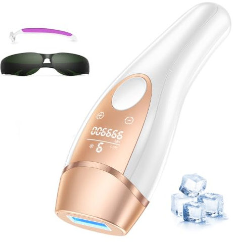 IPL Geräte Haarentfernung mit 5°C Kühlfunktion, 9 Stufen, 999.900 Blitze, 21J Laser Haarentfernung für Damen & Herren für Körper, Achseln & Bikinizone