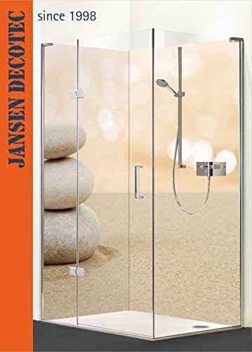 Eck - Duschrückwand, 2 Segmente, links 90x200cm, rechts 120x200cmMotiv: ZEN Steine Sand