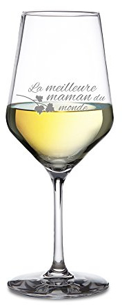 AMAVEL - Verre à vin Blanc - Gravure - Meilleure Maman du Monde - Idée Cadeau Originale - Fête des mères - Anniversaire - Noël - Verre Ballon à Pied Insolite - Femme - Volume : 644 ML