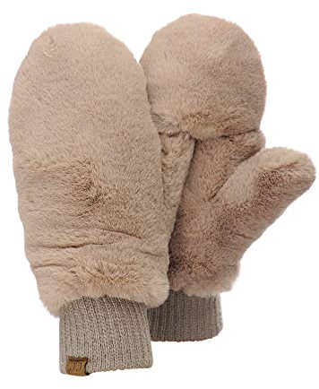 C.C Women's Faux Fur Wrist Length Fingerless Sherpa Lined Convertible Mittens Gloves-Mocha