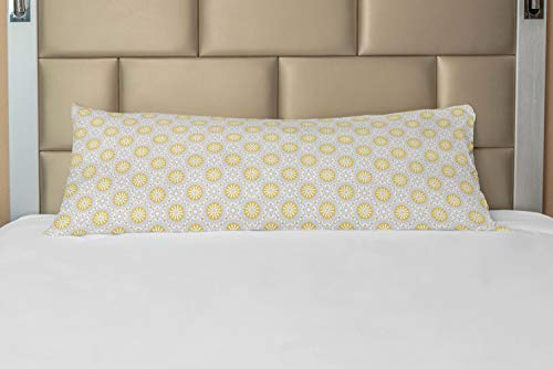 Ambesonne Ethnic Body Pillow Case Cover with Zipper, Elaborated Ornamental Endless Pattern of Motifs, Decorative Accent Long Pillowcase, 21 x 54, Earth Yellow Pale Grey
