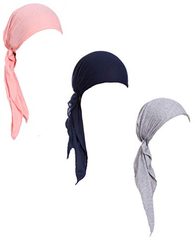 Förknuten ”Chemo”-huvudscarf, skydd för hjässan, keps, för kvinnor, lång stil, 3-pack, one size