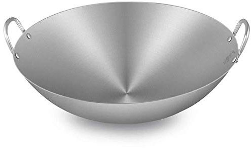 Wok Acero Inoxidable Grueso Binaural Fondo Redondo Hogar Comercial Sartén Antiadherente Estufa De Gas Sin Recubrimiento,60cm