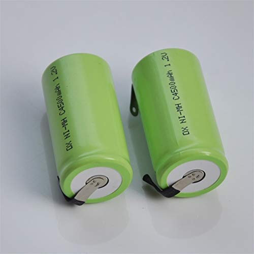 Without Brand FJY-BATTEERY, 1,2 V, batteria ricaricabile Ni-Mh NiMH dimensioni C 4500 mAh cella LR14 R14 con pin di saldatura a linguette per l'orologio della torcia e dei giocattoli, 5PCS