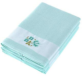 Pasam Home Türkische Küchentücher und Handtücher, hervorragende Saugfähigkeit und schnelltrocknend, 45.7 x 68.6 cm, 3-teiliges Set, Pool-Piqué, bestickte Geschirrtücher (türkis)