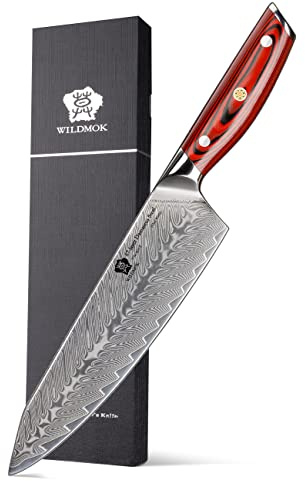 WILDMOK Damast-Kochmesser, 20,5cm scharfes professionelles Gyuto-Messer, japanisches Multifunktions-Küchenmesser aus Super-VG10-Stahl mit Vollerl-G10-Griff