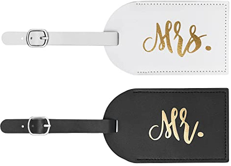 flintronic 2 Stück Gepäckanhänger, Kofferanhänger mit Adressschild,Leder Namenschild, Koffer Handtaschen ID Etikett Reisezubehör für verheiratete Männer Frauen Paare Hochzeit Reisegeschenk