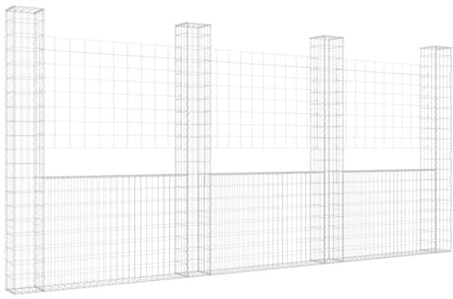 vidaXL Cesta de Gaviones Forma de U 4 Postes Pared Muro Cerca de Alambre Valla Jardín Patio Terraza Balcón Decoración de Hierro 380x20x200 cm