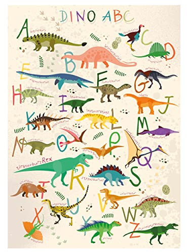 Dinosaurier ABC Lernposter für Kinder; Dino Poster XXL Kinderzimmer Dekoration & Alphabet lernen; Dino-Welt Tier-Poster Wandbild Deko Kunstdruck für Kinder 60 x 42 cm