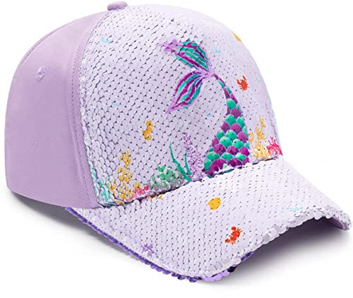 WAWSAM Mädchen Baseball-Cap Kinder Kappe Basecap Baseballmütze für Baby Mädchen Verstellbare Trucker Cap für Kleinkinder im Alter von 4–8 Jahren Mädchen Süßer Baseballmütze mit Meerjungfrau