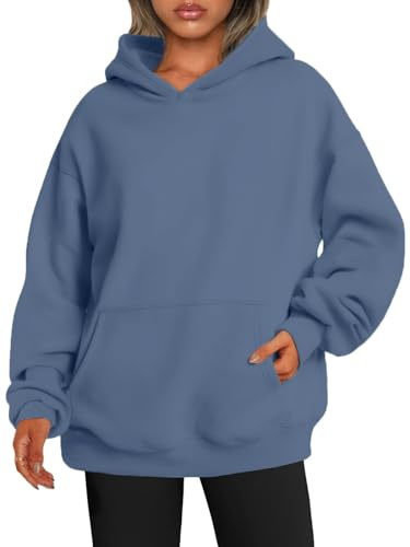 ABYOVRT Felpe con Cappuccio Donna Oversize Pullover Hoodie Manica Lunga Casual Sweatshirt Maglione Ragazza Inverno Autunno Sweatshirt Calda Felpe con Tasche,Blu,XL