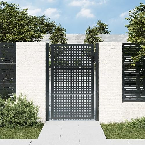 Festnight Gartentor Metall 105x150 cm Gartentür Zauntor Hoftor Tür Tor Zauntür Einfahrtstor Gartenpforte Einzeltor Pforte Abschließbar mit Pfosten Stahl Anthrazit