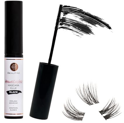 BeautyU® Mascara Glue Black | Wimpern Extensions Kleber mit Mascara Applikator | Stark haftender Wimpernkleber für DIY Lash Extensions | Wimpernverlängerung dauerhaft | 7 Tage Halt | 5ml, schwarz