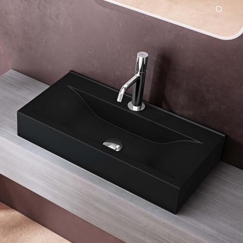 doporro Waschbecken Aufsatzwaschbecken Hängewaschbecken 60cm matt schwarz | Keramik | Nano-Versiegelung/Abperl-Effekt | DIN-Anschlüsse | Einfache Montage, Brüssel118