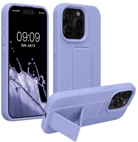 kwmobile Case for Apple iPhone 15 Pro Max Case - Soft TPU Cover with Silicone Coating - With Hand Strap and Stand Function - Shockproof - Lavender