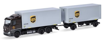 Herpa LKW Modell Mercedes-Benz Actros Classicspace Wechselkoffer-Hängerzug UPS, Miniatur im Maßstab 1:87, Sammlerstück, Made in Germany, Kunststoff