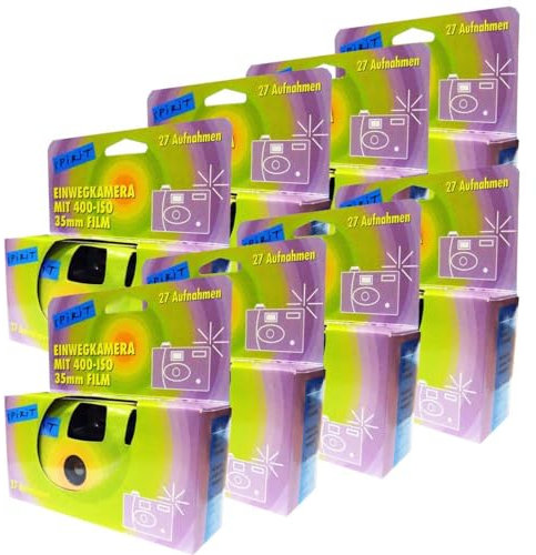 Lot de 8 appareils photo jetables 1A PHOTO PORST Edition Spirit en vert, multicolore, avec flash, piles et film (lot de 8, 27 prises chacune)