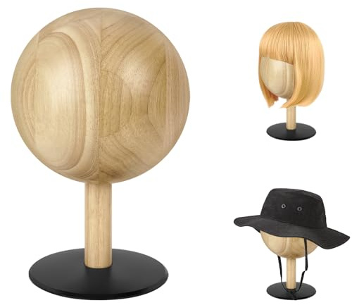 GEEKRIA Hat and Wig Display Stand, Wooden Wig Head Stand, Mannequin Block Head with Stand, Manikin Head Hat Holder for Shop, Hair Salon, Home Decor