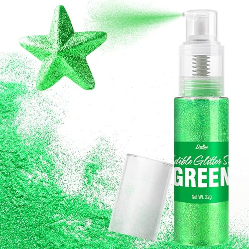 Essbarer Glitzer Spray - 22g Lebensmittel Glitzer Essbares Glitzerpulver für Getränke, Kuchen Dekoration, Macarons - Lebensmittelfarbe Pulver Edible Glitter für Cocktail, Cupcakes (Grün)