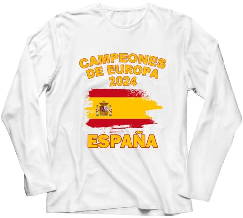 lepni.me Langarm-T-Shirt für Herren mit spanischem Fußballmotiv | Spanische Flagge Trikot | WM 2022 Meister der Europameisterschaft 2024 Top Fans (XS Weiß Mehrfarben)