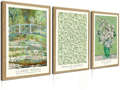 Induslyfe Framed Grass Wall Art Canvas Decor Set of 3, Matisse Wall Art Framed Prints Posters Mid Century Modern Art, Gogh Morris Floral Botanical wall art living room, bathroom, bedroom 12x16