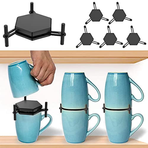 6Pcs Coffee Mug Holder ,Stackable Coffee Cup Organizer ,3.97inch Adjustable Drinkware Stacker Organizer ,Reusable Kitchen Cup Storage Organizer for kitchen Cupboard Cabinet Shelf ,Save Space (6PCS)