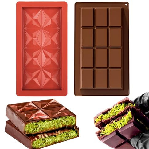 EPODA 2 Pcs Silicone Deep Chocolate Bar Molds, Deep Non-Stick Candy Molds for DIY Baking, Protein, Energy Bars, and Reusable Candy Making Mold