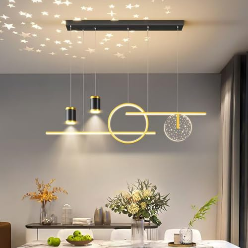 LED Pendelleuchte Esstisch Esszimmerlampe schwarz Hängeleuchte Dimmbar Hängelampe, Linear Design Hängelampe Esstisch lampe Höhenverstellbar Kronleuchter für Esszimmer Küche Büro (Gold, 100cm)