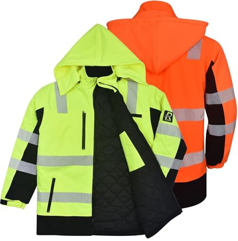 RODOPI Softshell Winter Warnschutzjacke Canada-PRO - Wasserdichte Winter-Arbeitsjacke mit dickem Baumwollfutter - Für Herren & Damen, Gr. S-XXXL - EN ISO 20471:2013, Reflektierende Streifen