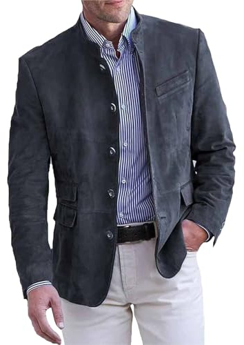 Herr mocka blazer jacka – klassisk smal passform enkelknäppt mockakappa – mjuk bekväm vardaglig kostymjacka för män – snygg lätt blazer för vardagskläder – vintage retro mocka jacka