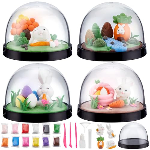 WEBEEDY 4 Set DIY Osterhasen Schneekugel Bastelset Mit 4 verschiedenen Hasenfiguren Und Kompletten Werkzeugen. Gestalte Deine Eigene Oster Wasserkugel. Oster Geschenkidee.