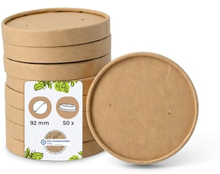 BIOZOYG Couvercle en Carton pour Coupes de Glace 50 Pièces Ø 92 mm Marron Couvercle pour Coupes de Glace Revêtu Jetable Couvercle Jetable Coupe de Glace Gobelet à Emporter Dessert Takeaway