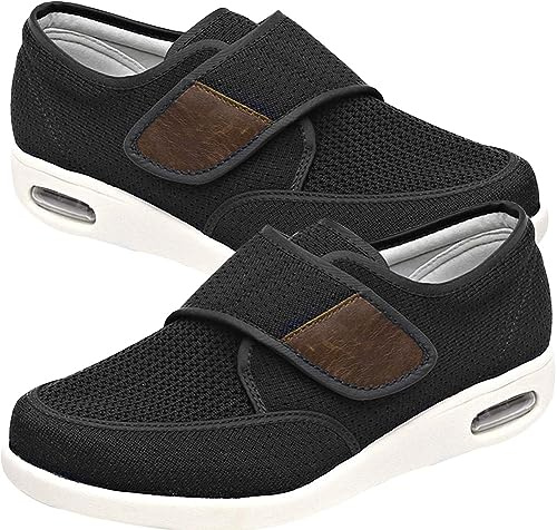 JTNZDAW Chaussures Pieds Larges Orthopédiques Homme Diabétiques pour Hommes Extra-Larges Gonflés De Marche Ajustables(Black,48 EU)