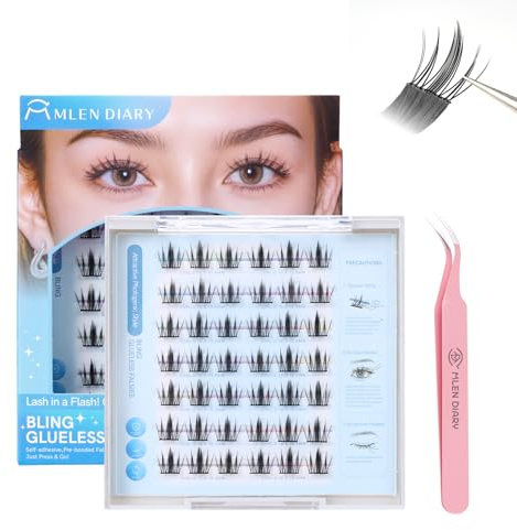Mlen Diary Selbstklebende Wimpern, 10.5-13.5mm D Curl Schwarz Falsche Wimpern, Kein Kleber Wiederverwendbare Manhwa Wimpern, NatüRlicher Look Diy Wimpernverlängerung Kit