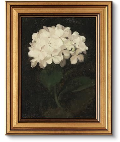 ARPEOTCY Gold Framed Vintage Wall Art for Living Room, Flowers Painting Canvas Prints Shelf Decor for Kitchen, Aesthetic Bedroom Wall Art, Christmas Gifts for Family (White Hydrangea 25.5L x 20.5W)