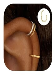 Habselikob 2 Stücke Conch Piercing Gold 16G Helix Piercing CZ Knorpel Ohrring Clicker Septum Tragus Rook Daith Ohrringe Nasenpiercing Piercings Ohr 8/10MM