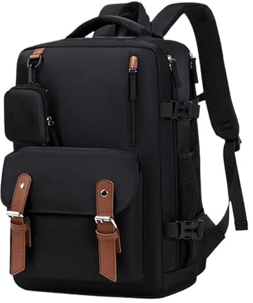 Laptop ryggsäck – godispåse | handbagageväska | expanderbar reseryggsäck | Flyg ryggsäck | bagage arbete för vandringsplan, Svart/brun, Consulte la descripción, Se beskrivningen