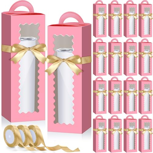 Windyun Geschenkboxen mit 3 Bändern, Fenstergriff für 340 ml, 453 ml, 567 ml, 850 ml, transparente Weingläser, Geschenkbox, Weihnachtsverpackung, Geschenkverpackung, Versand, 28,9 x 8,6 x 8,6 cm, Rosa