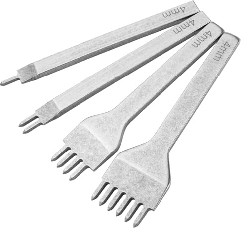 Treki 4PCS Outils de Couture de Poinçon de Trou en Cuir 4mm Poinçon de Couture à Griffes en Acier DIY Cuir Kit Outils Perforatrice 1/2/4/6 Dents Pour Sew Artisanat Ceintures Toile Papier