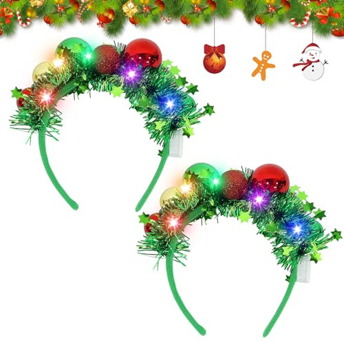 Haarreif Weihnachten, 2 Stück Weihnachts Haarreif mit LED, Leuchtende Weihnachts Haarschmuck, Haarreifen Weihnachten, Weihnachts Kopfschmuck, Weihnachtshaarreifen Erwachsene, Weihnachts Accessoires