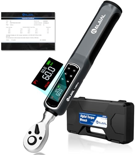ALAIAL Digitaler Drehmomentschlüssel 3/8, 1-60Nm Digital Torque Wrench | ±2% Genauigkeit, LED&Summer&Vibration, 2 Modi, 10 Voreinstellungen, 500 Datensätze, für Auto, Motorrad, Zündkerze