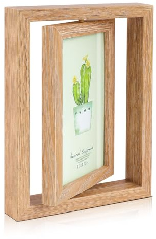 Holz Bilderrahmen 10x15, Doppelseitig 2 Fotos Picture Frame, Drehbare Fotorahmen Holzrahmen mit Acrylplatte, Kreativer Photo Frame für Büro,Festival Geschenk, Hochzeit oder Jahrestag (2 Fotos)